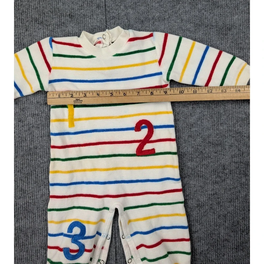 Vintage Kids One Piece Baby 3-6M Rainbow Colorful Velour Terry Retro Striped